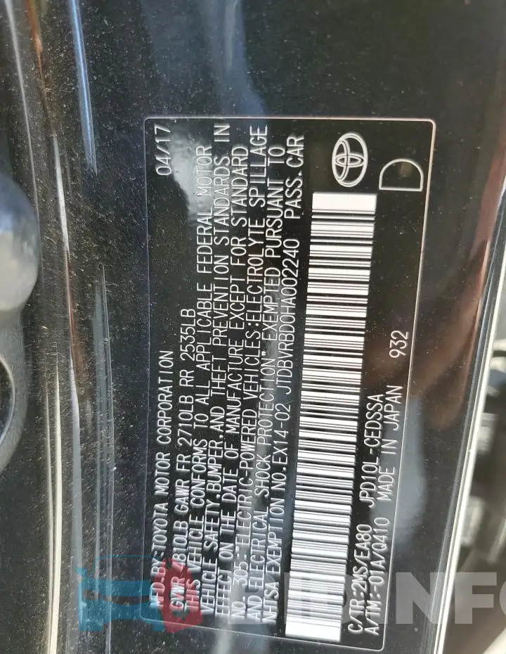 JTDBVRBD0HA002240 Photo# 12