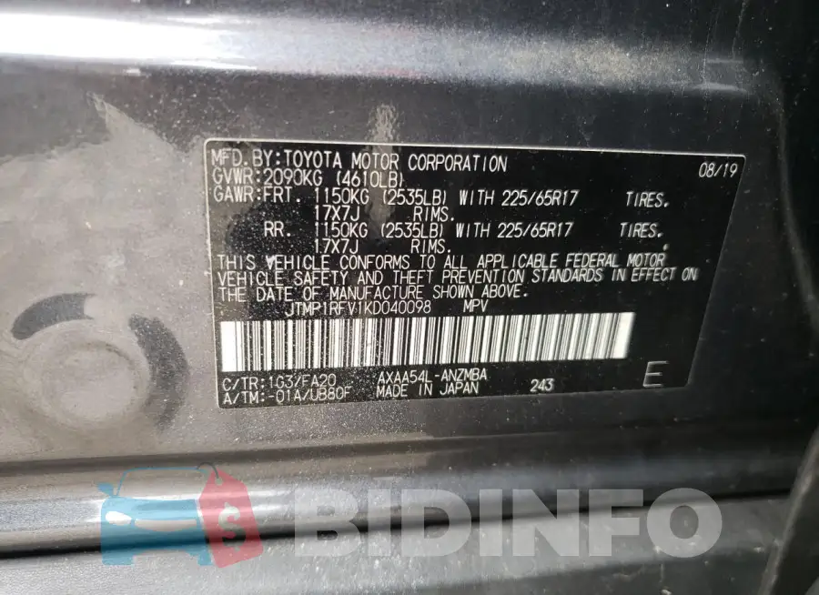 JTMP1RFV1KD040098 Photo# 12