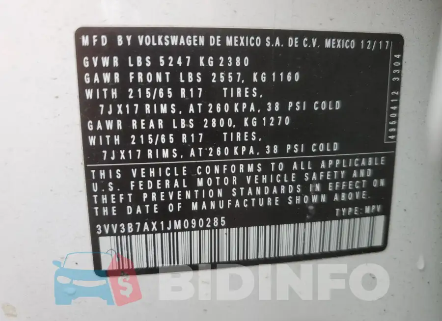 3VV3B7AX1JM090285 Photo# 14