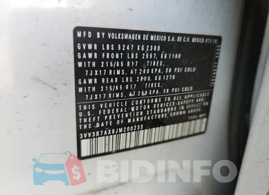 3VV3B7AX8JM200233 Photo# 13