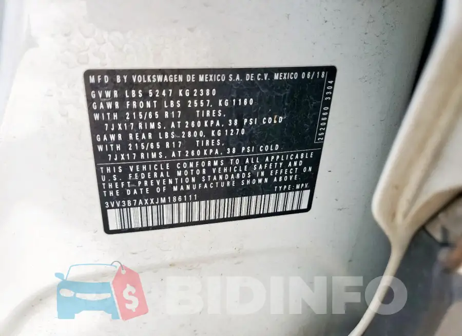 3VV3B7AXXJM186111 Photo# 13