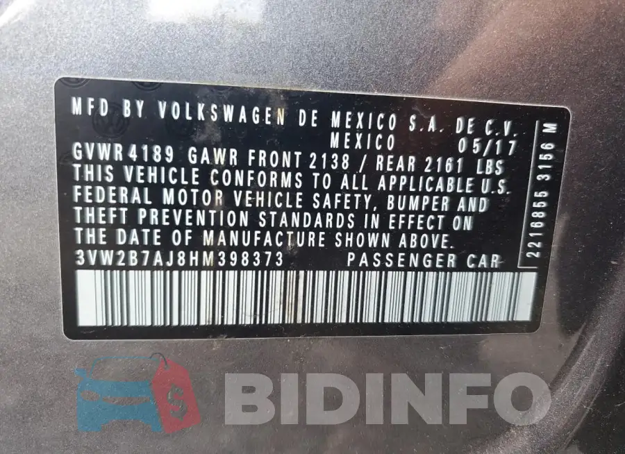 3VW2B7AJ8HM398373 Photo# 12