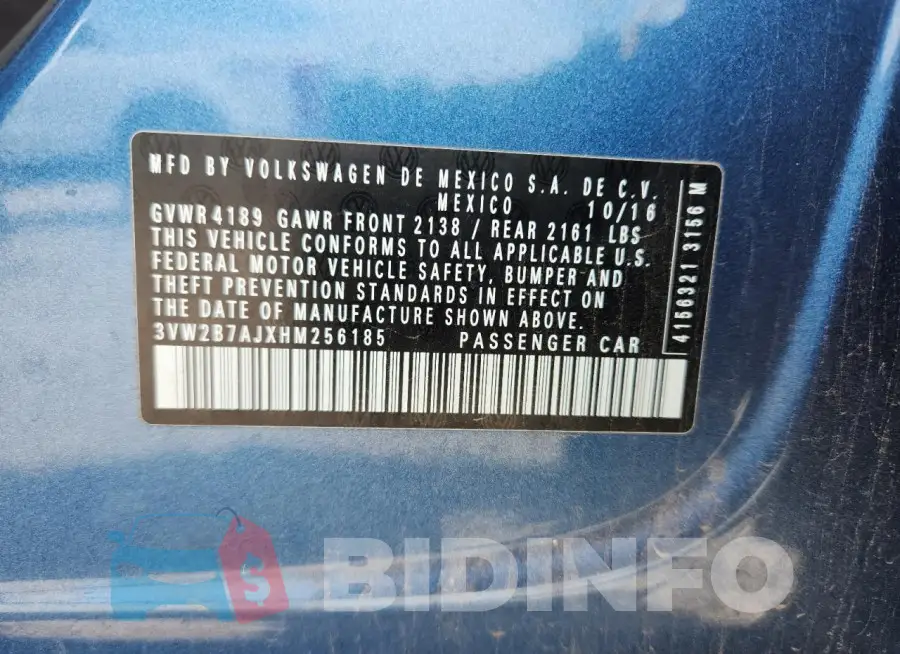 3VW2B7AJXHM256185 Photo# 12