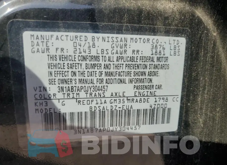 3N1AB7AP0JY304457 Photo# 12