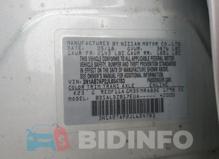 3N1AB7AP2JL654783 Photo# 13