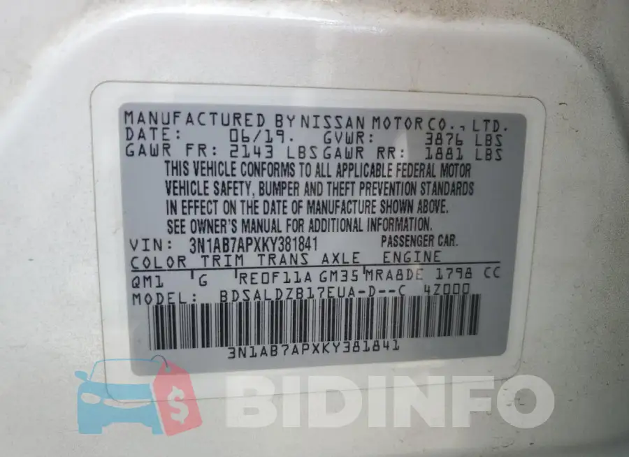 3N1AB7APXKY381841 Photo# 12