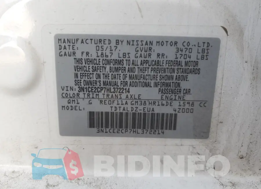 3N1CE2CP7HL372214 Photo# 12