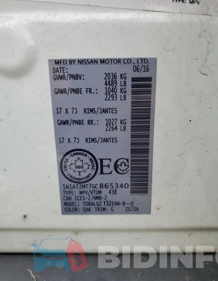 5N1AT2MT7GC865340 Photo# 14