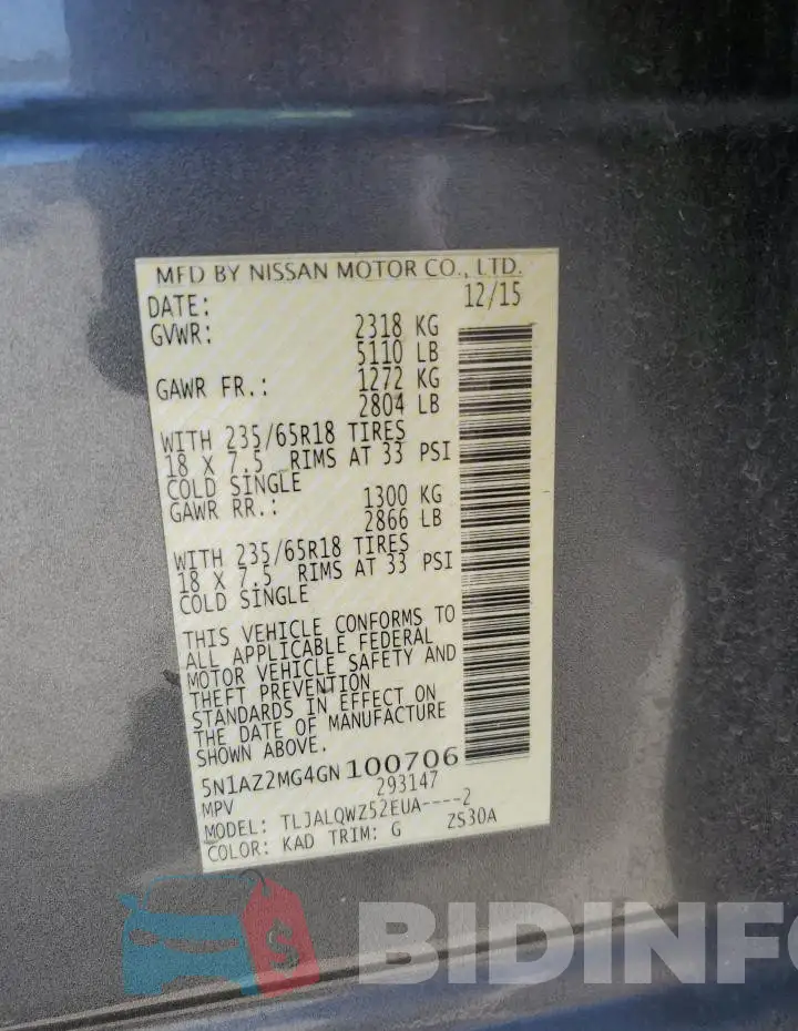 5N1AZ2MG4GN100706 Photo# 13