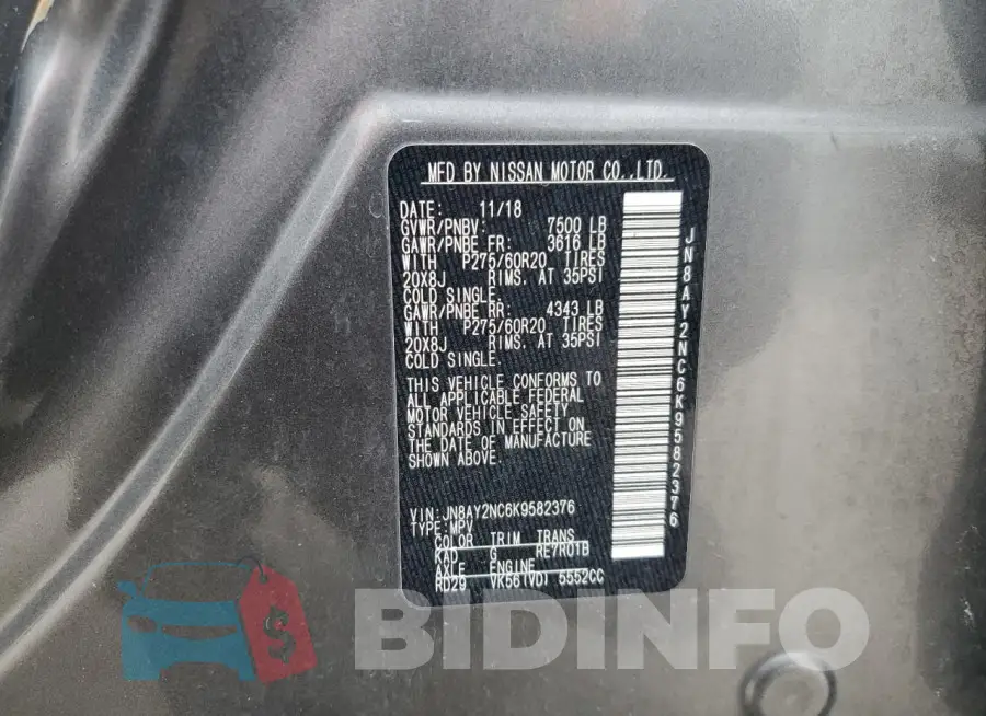 JN8AY2NC6K9582376 Photo# 13