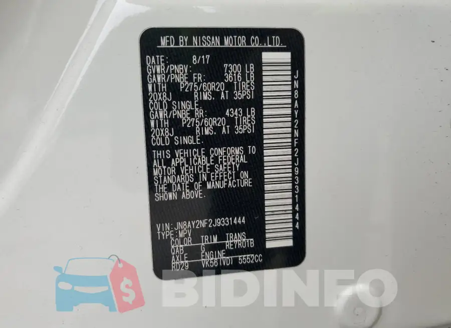 JN8AY2NF2J9331444 Photo# 14