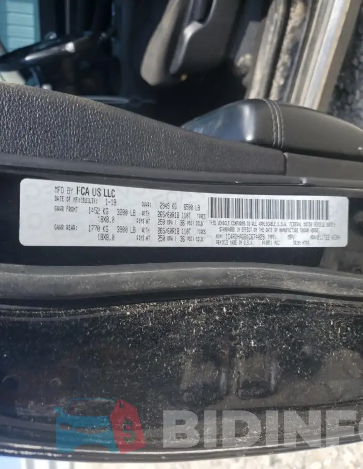 1C4RDHAG6KC674029 Photo# 13