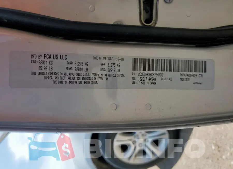 2C3CDXBG9KH724731 Photo# 12