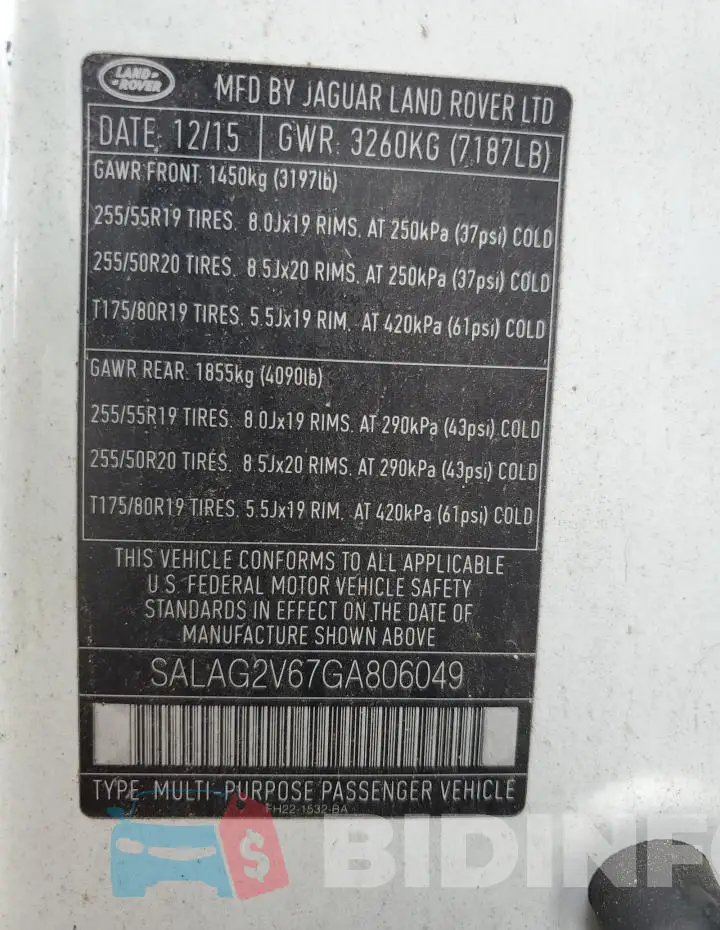 SALAG2V67GA806049 Photo# 13