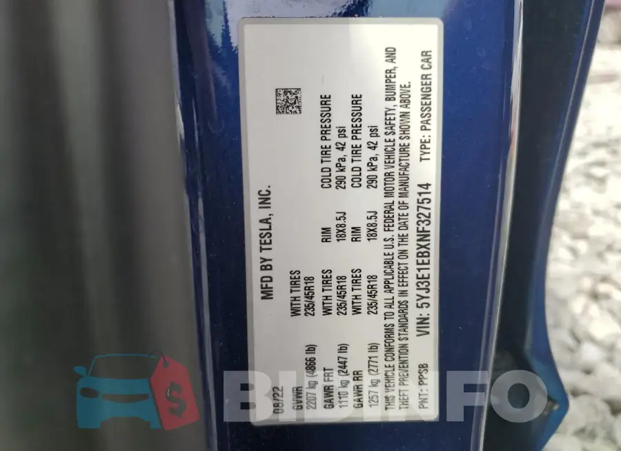 5YJ3E1EBXNF327514 Photo# 12