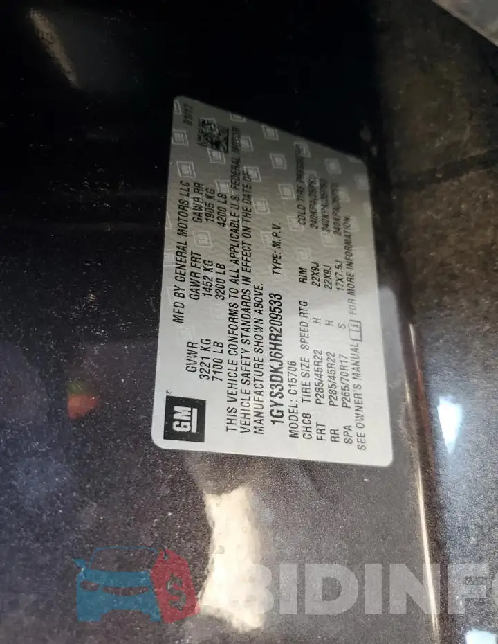 1GYS3DKJ6HR209533 Photo# 12