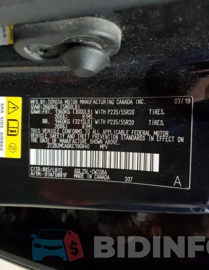 2T2BZMCA6KC190840 Photo# 14
