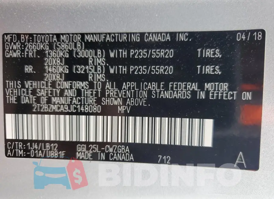 2T2BZMCA9JC148080 Photo# 14