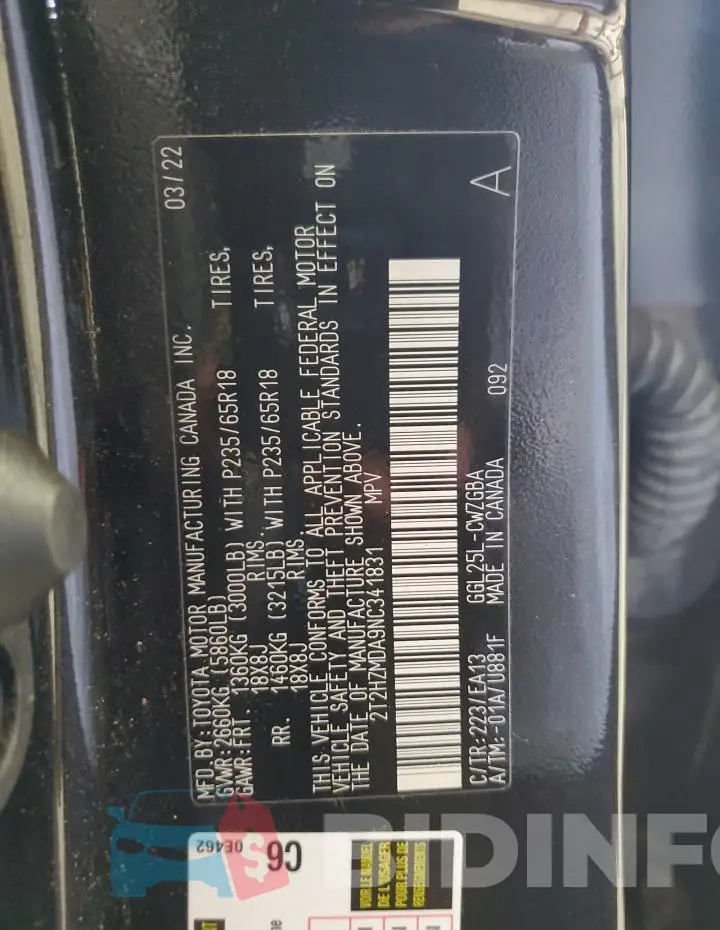 2T2HZMDA9NC341831 Photo# 13