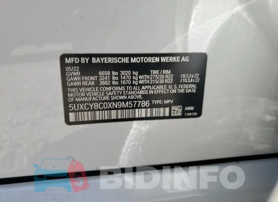 5UXCY8C0XN9M57786 Photo# 13