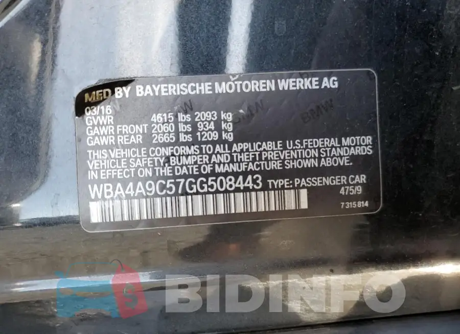 WBA4A9C57GG508443 Photo# 12