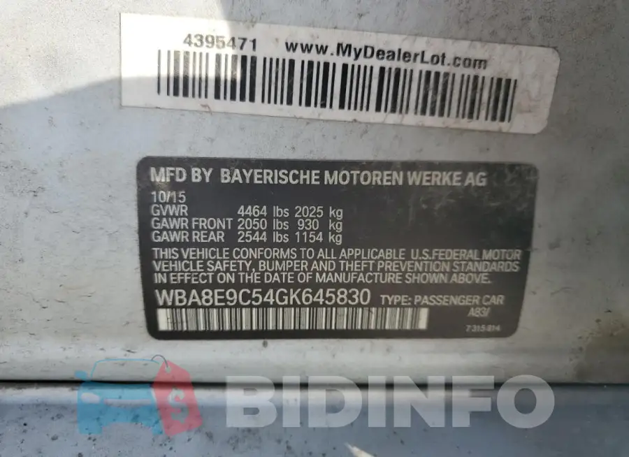 WBA8E9C54GK645830 Photo# 12