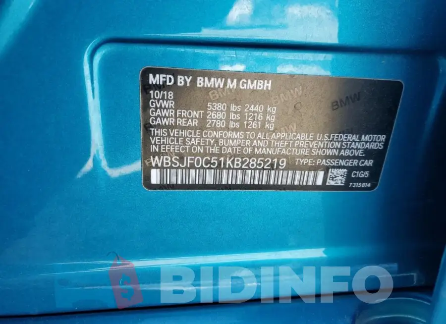 WBSJF0C51KB285219 Photo# 12