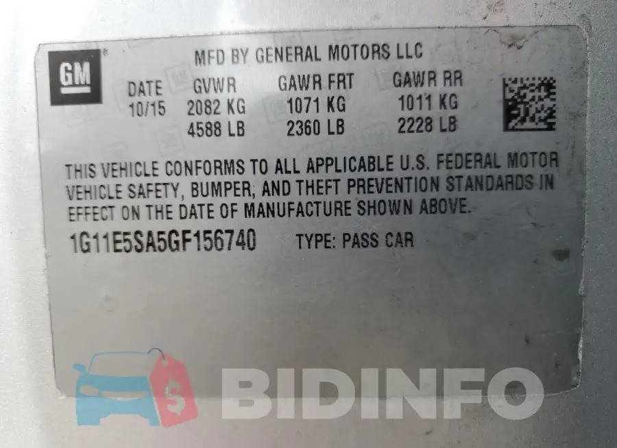 1G11E5SA5GF156740 Photo# 12