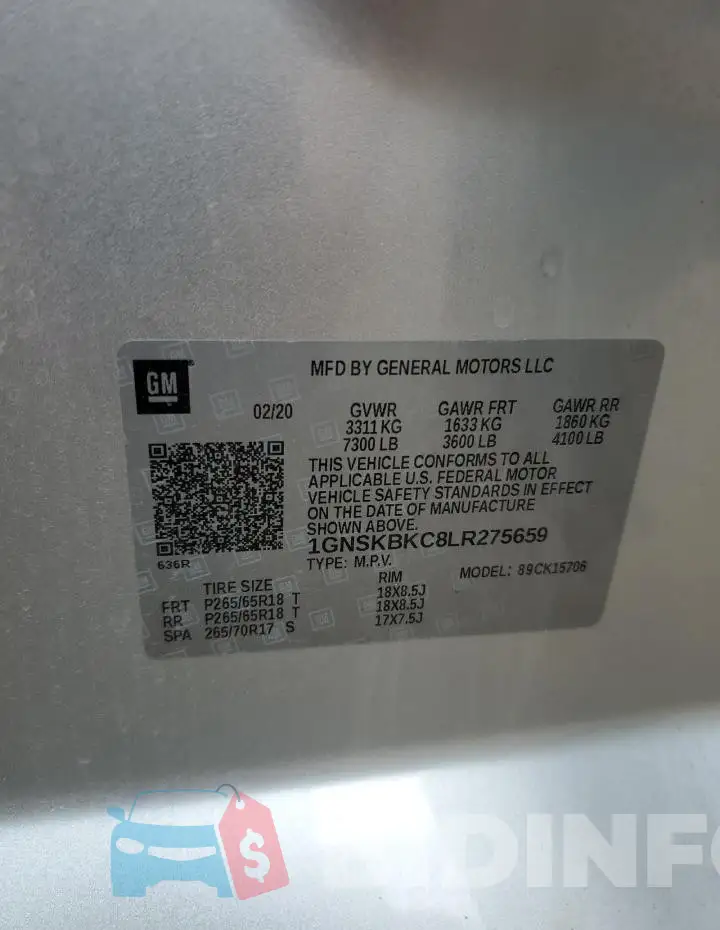 1GNSKBKC8LR275659 Photo# 13