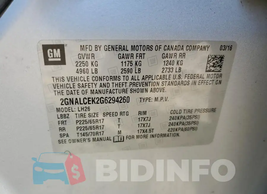 2GNALCEK2G6294260 Photo# 12