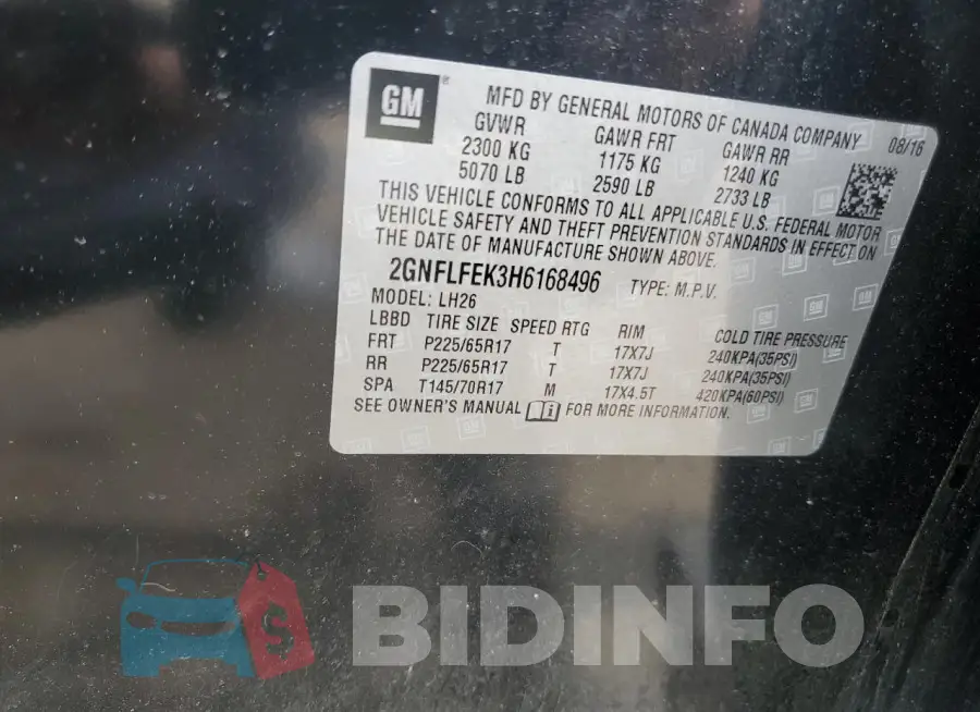 2GNFLFEK3H6168496 Photo# 12