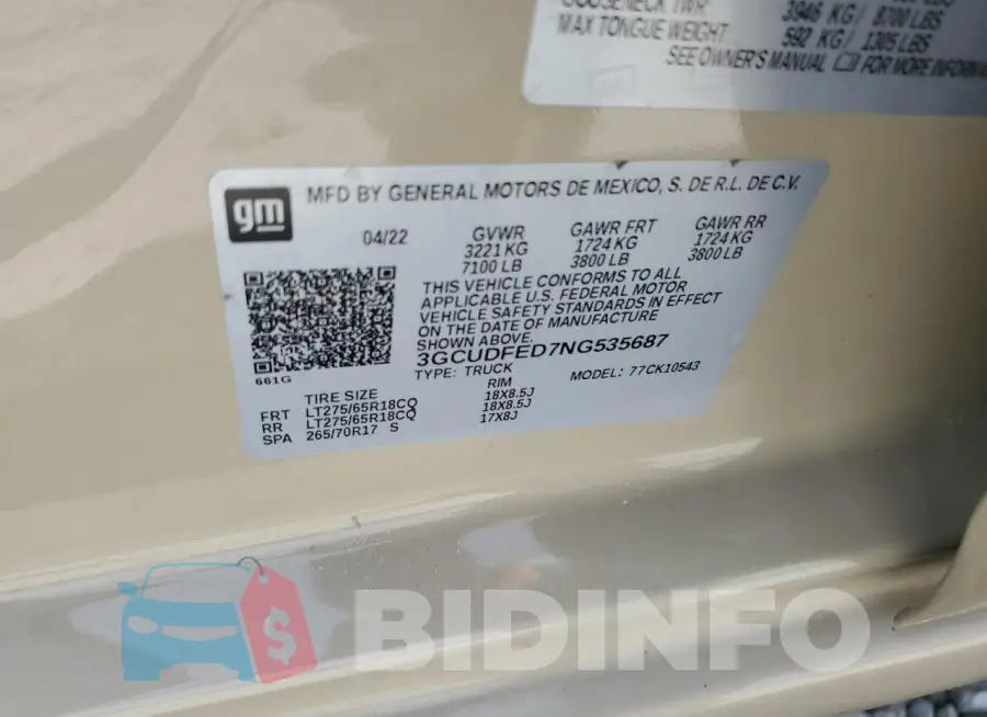 3GCUDFED7NG535687 Photo# 12