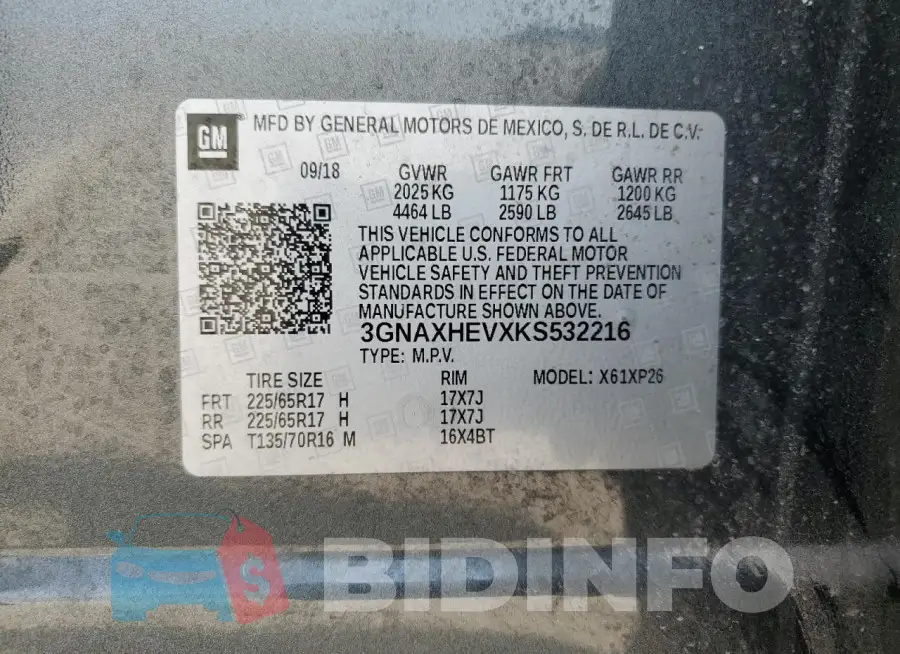 3GNAXHEVXKS532216 Photo# 13