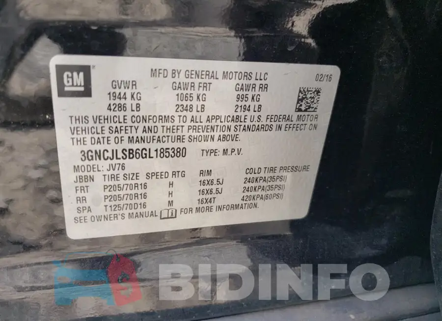 3GNCJLSB6GL185380 Photo# 14