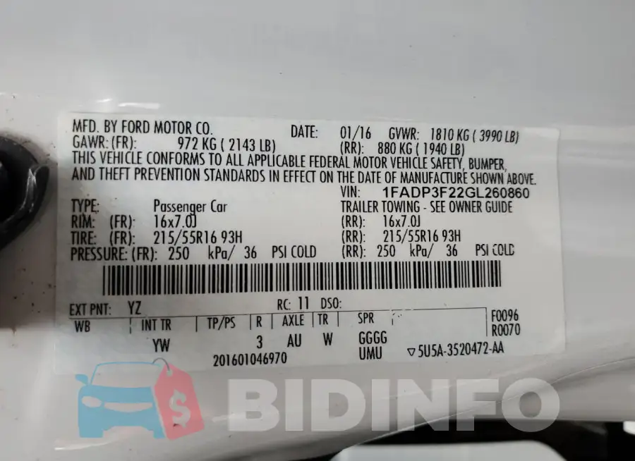 1FADP3F22GL260860 Photo# 13