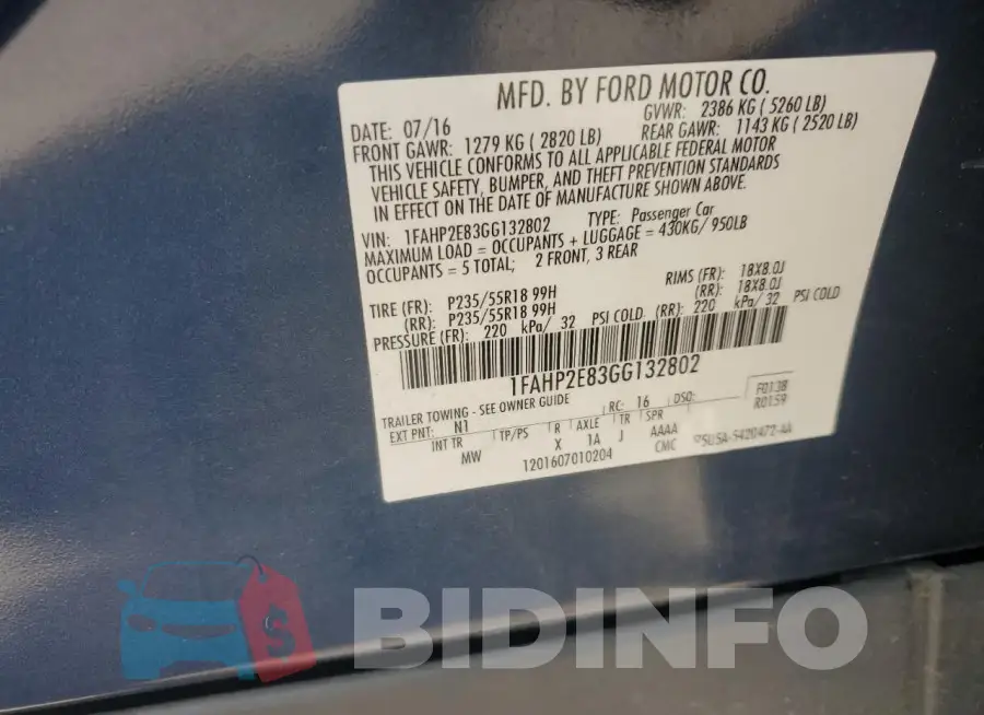1FAHP2E83GG132802 Photo# 12