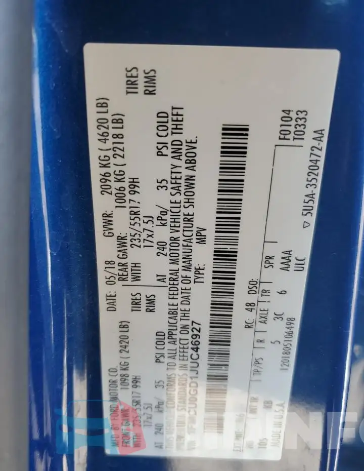 1FMCU0GD1JUC46927 Photo# 12