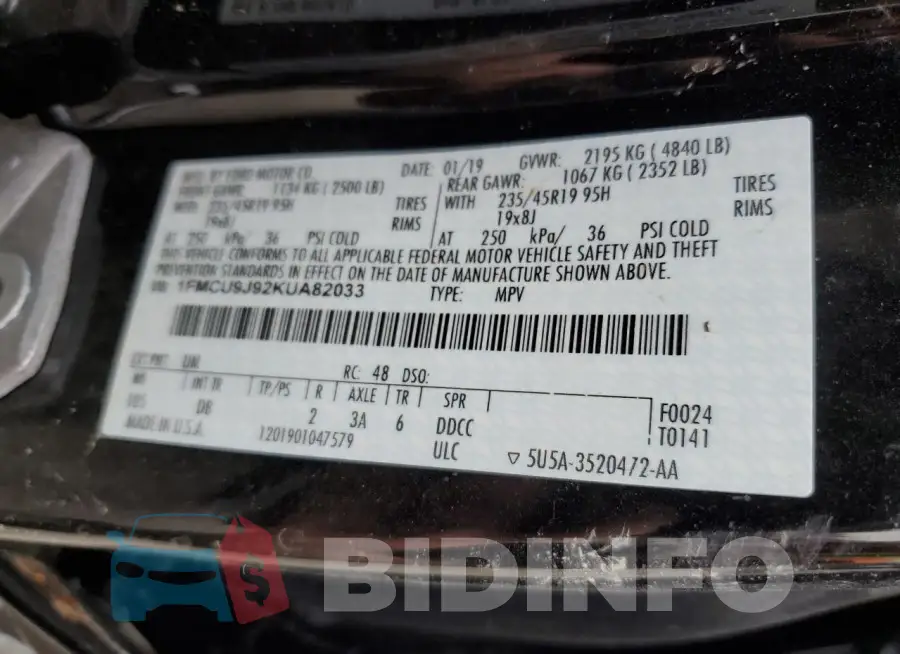 1FMCU9J92KUA82033 Photo# 13