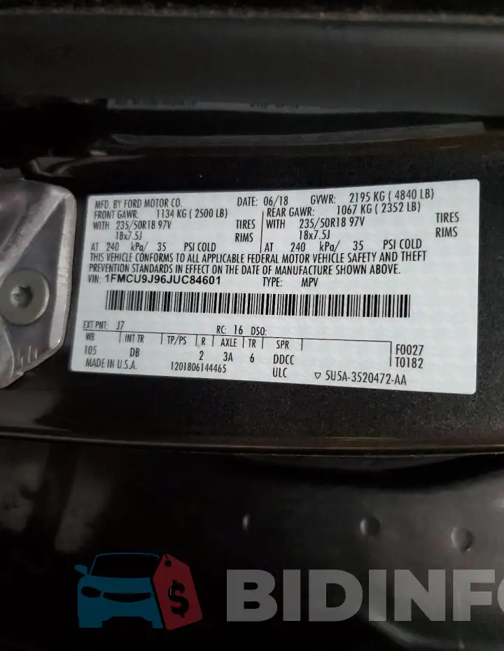 1FMCU9J96JUC84601 Photo# 13