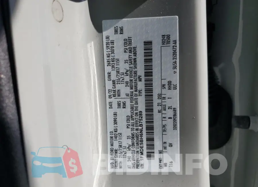 1FMDE5BH6NLB75289 Photo# 14