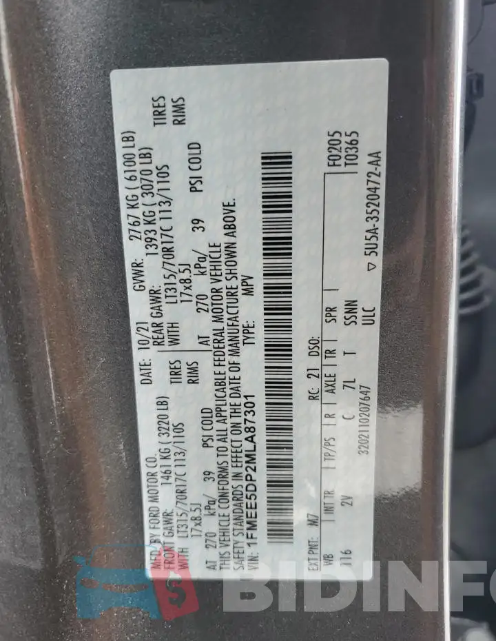 1FMEE5DP2MLA87301 Photo# 13
