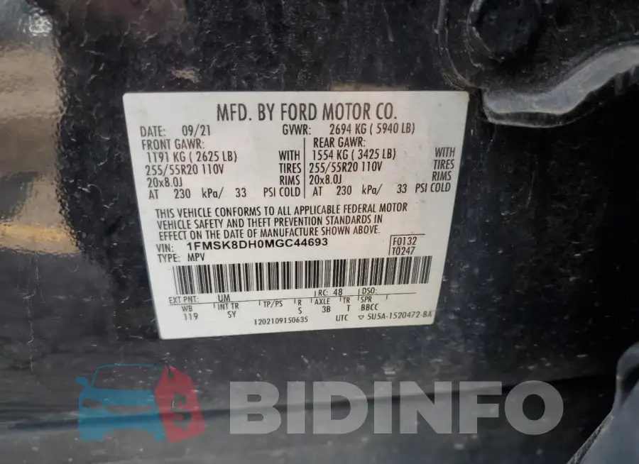1FMSK8DH0MGC44693 Photo# 13
