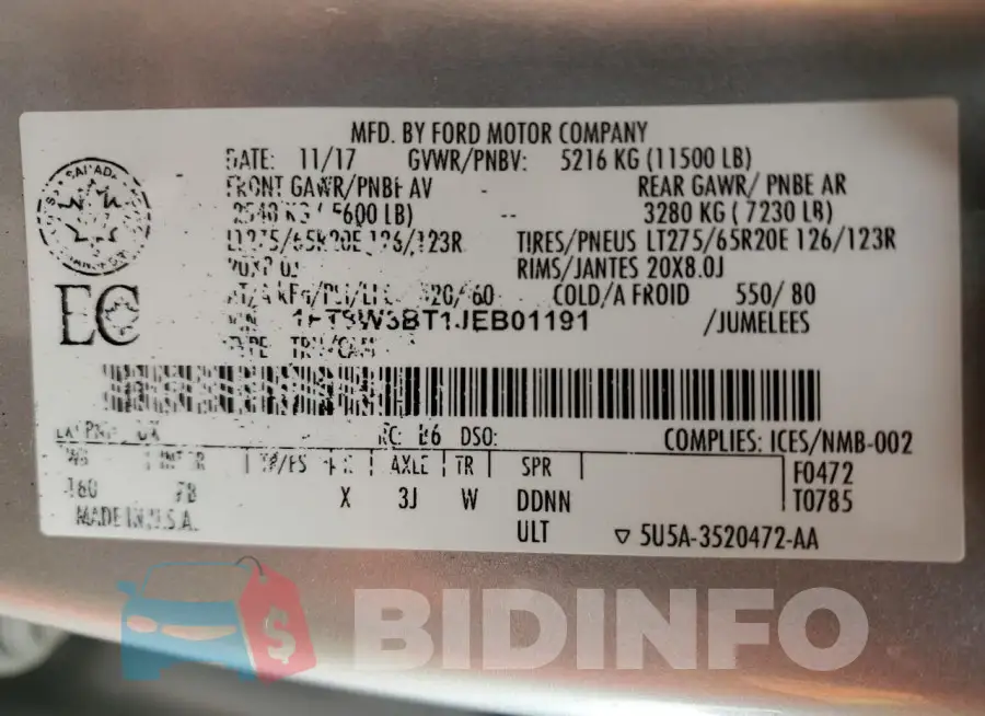 1FT8W3BT1JEB01191 Photo# 12