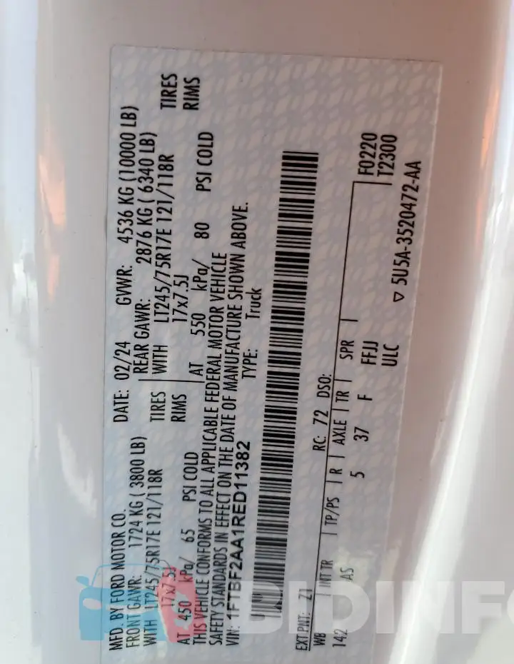 1FTBF2AA1RED11382 Photo# 12