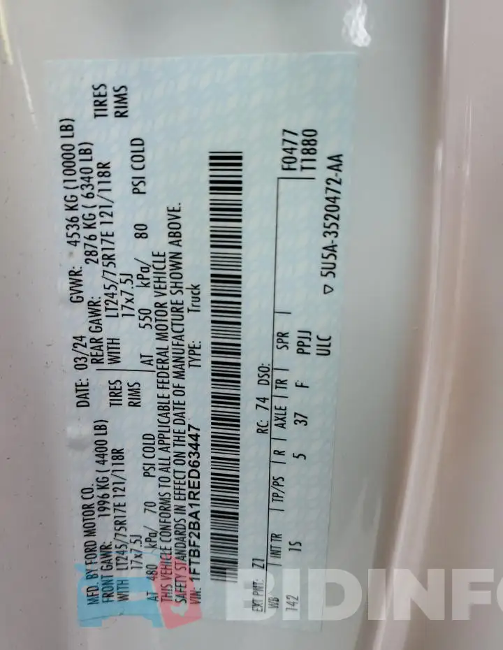 1FTBF2BA1RED63447 Photo# 13