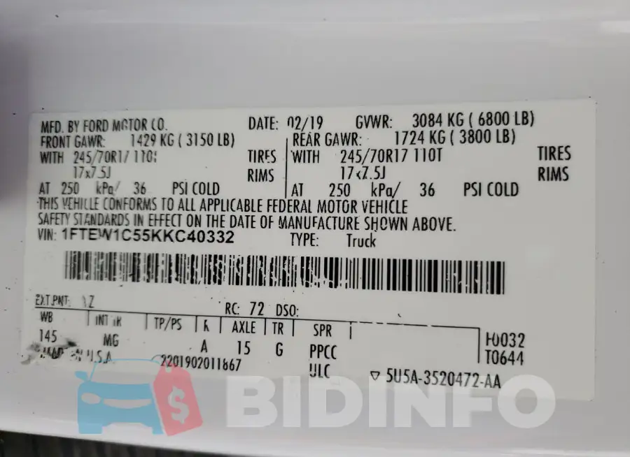 1FTEW1C55KKC40332 Photo# 12