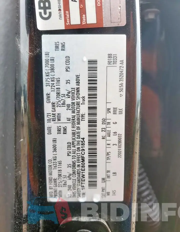 1FTEW1E80MFC91854 Photo# 12