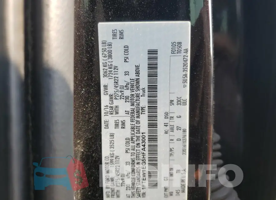 1FTEW1EG5HFA43001 Photo# 13