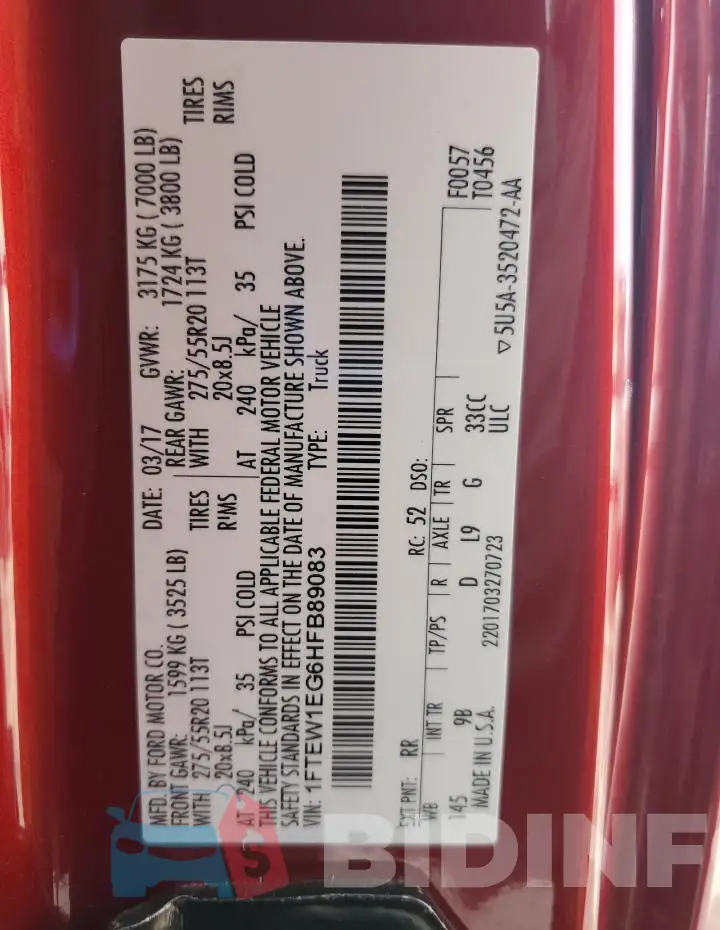1FTEW1EG6HFB89083 Photo# 13