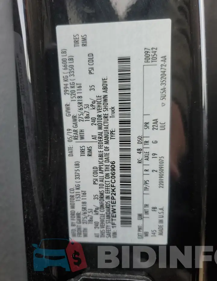 1FTEW1EP2KFC06906 Photo# 12